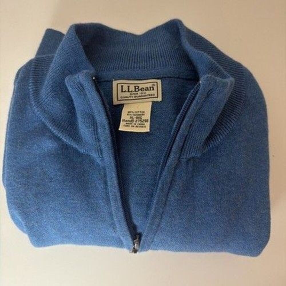 L.. Bean Golf Sweater Mens XL Blue Mock Neck Long Sleeve Ribbed Trim Y2K Granny